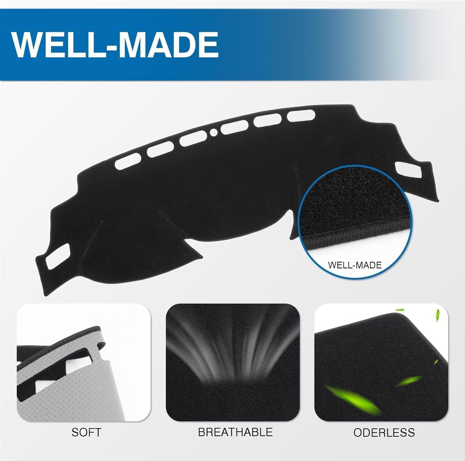 KUST Black Dash Cover for Nissan Rogue (Only T32) 2014-2020 / Rogue Sport 2017-2022 Polyester Dashboard Cover Non-Slip Center Interior Accessories for Rogue (Sport) Glare Black(No Rogue Select)