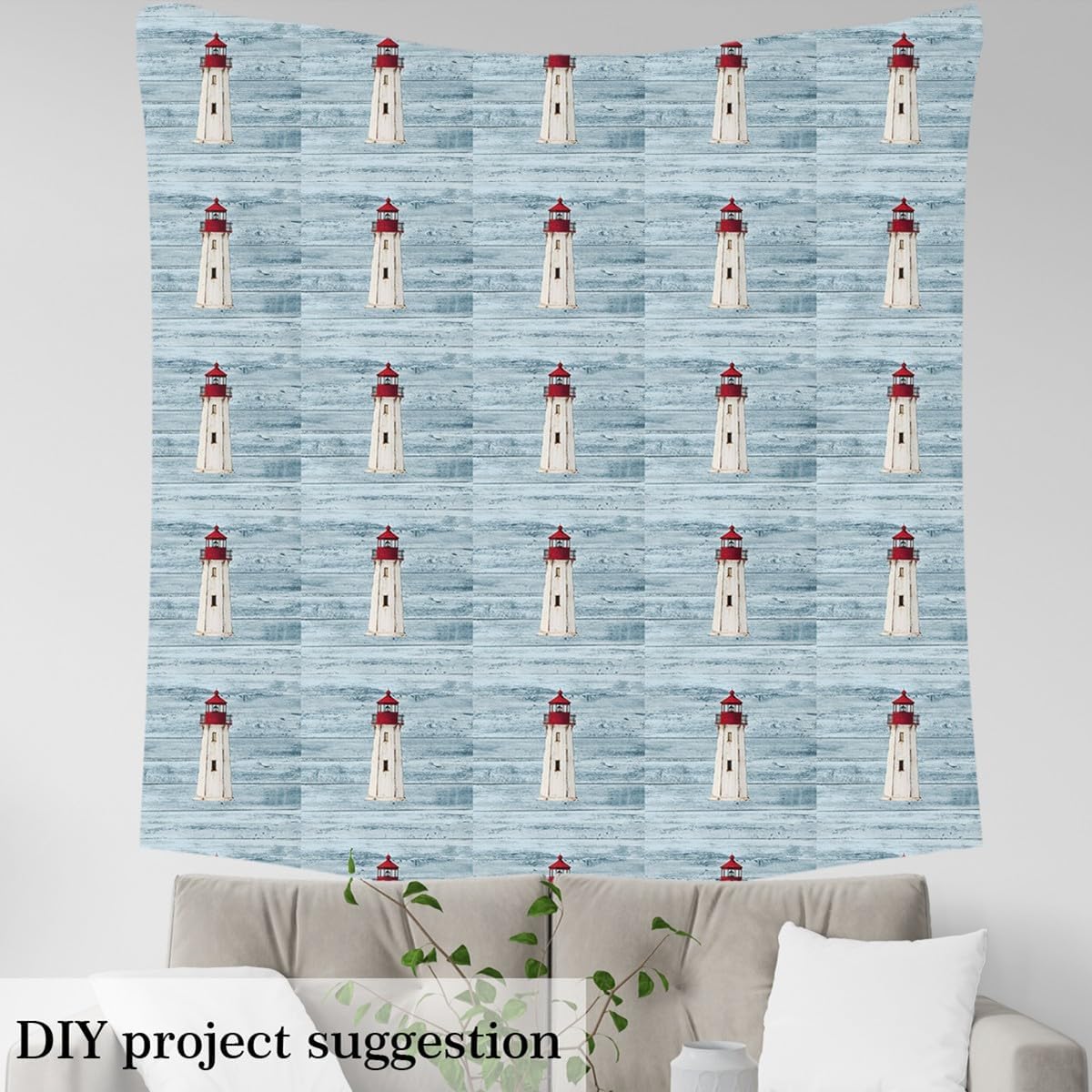 Erosebridal Lighthouse Flannel Fabric by The Yard Nautical Boards Soft Not Stretchy Decor Adventurous Ocean Sea Coastal Retro Red Pale Blue Upholstery Decor DIY Decor for Quilting Sewing 5 Yards