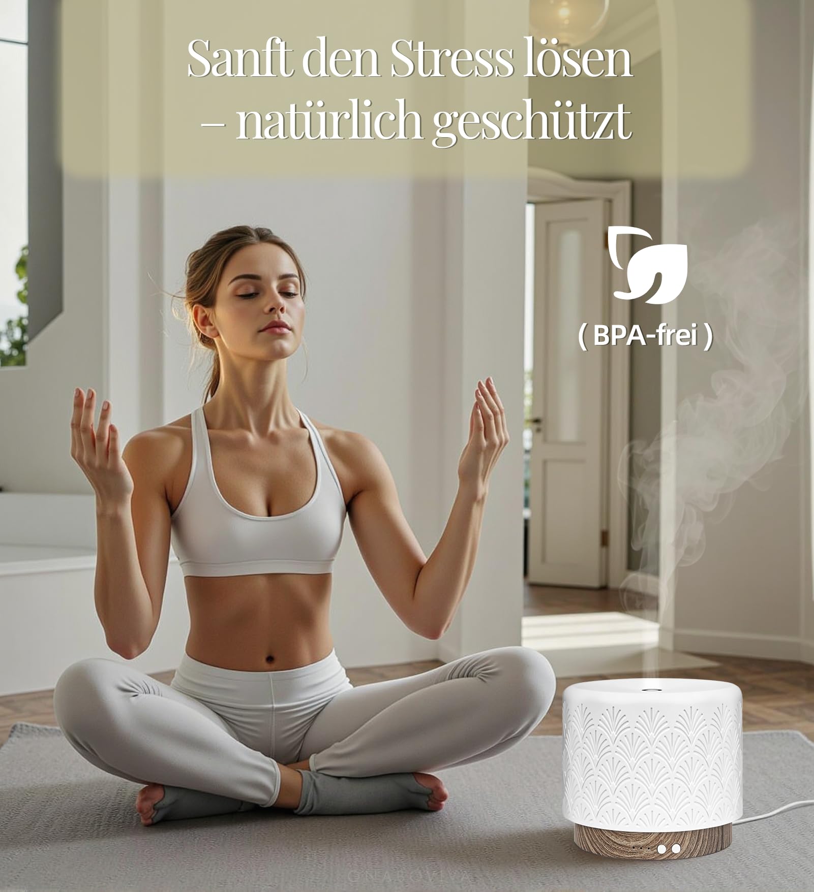 Difusor de aroma – Difusor ultrasónico de aceites esenciales de 280 ml con humidificación del aire y luz nocturna para dormir de cerámica, apagado automático, sin BPA, silencioso, ideal para el hogar