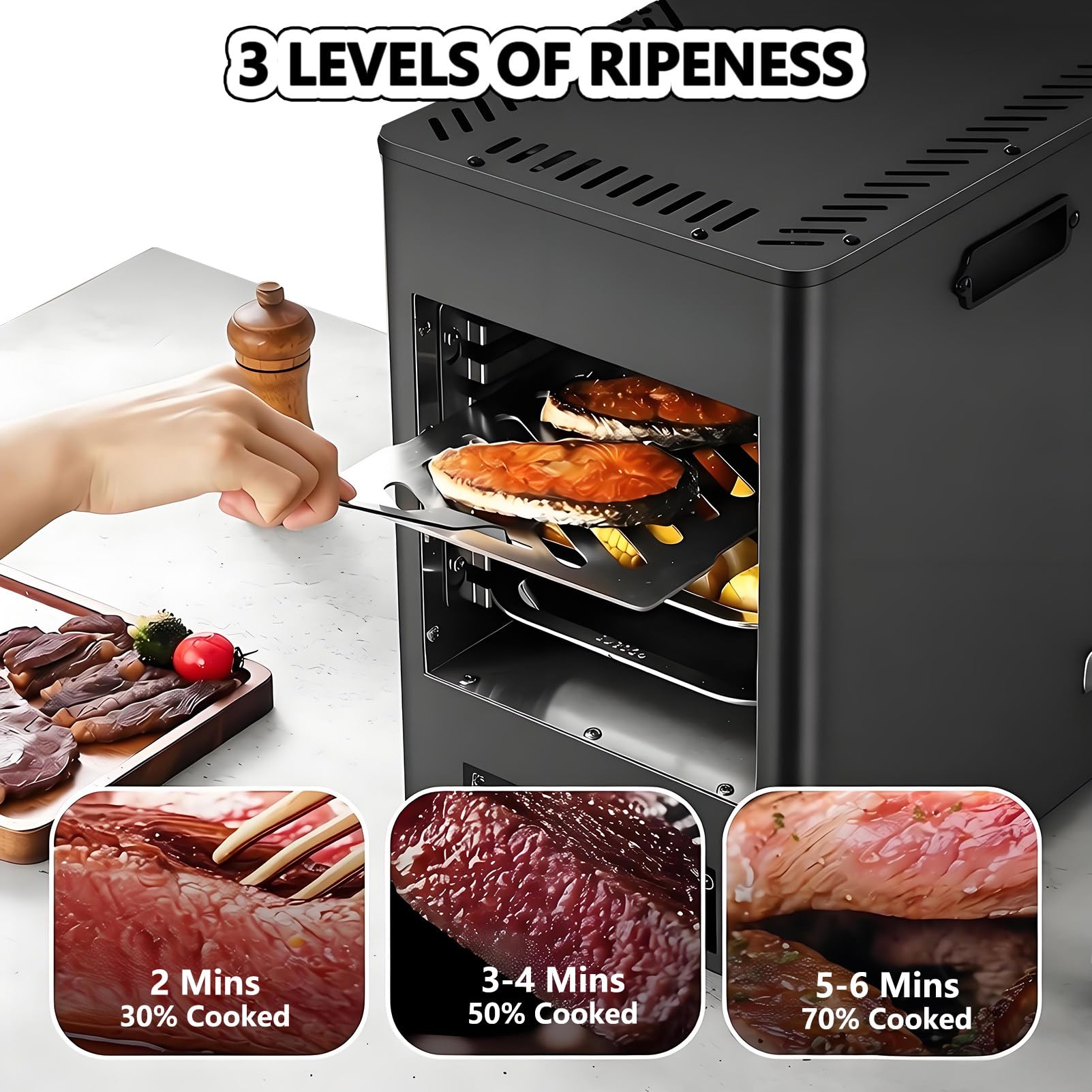 Elektryczny Grill do Steków O Mocy 1700 W z Timerem I Regulacją Temperatury, Grill Domowy z Rusztami I Tacką, Timerem 30 Min, Stali Nierdzewnej, do Steków, Mięsa, Burgerów I Pizzy Black-8Layer