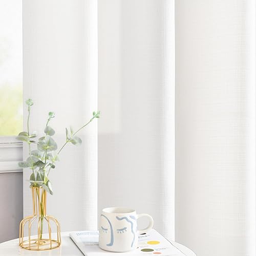 Miniatura 4 de JINCHAN Cortinas blancas para sala de estar y dormitorio, cortinas texturizadas de lino de 96 pulgadas de largo, 2 paneles, cortinas de estilo