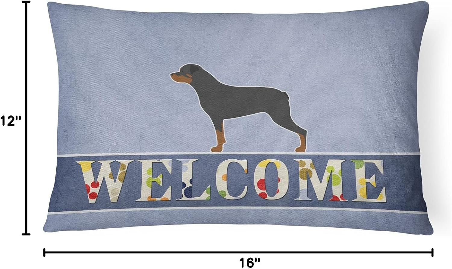 Caroline's Treasures BB5570PW1216 Rottweiler Welcome Canvas Fabric Decorative Pillow Machine Washable, Indoor Outdoor Decorative Pillow for Couch, Bed or Patio, 12HX16W