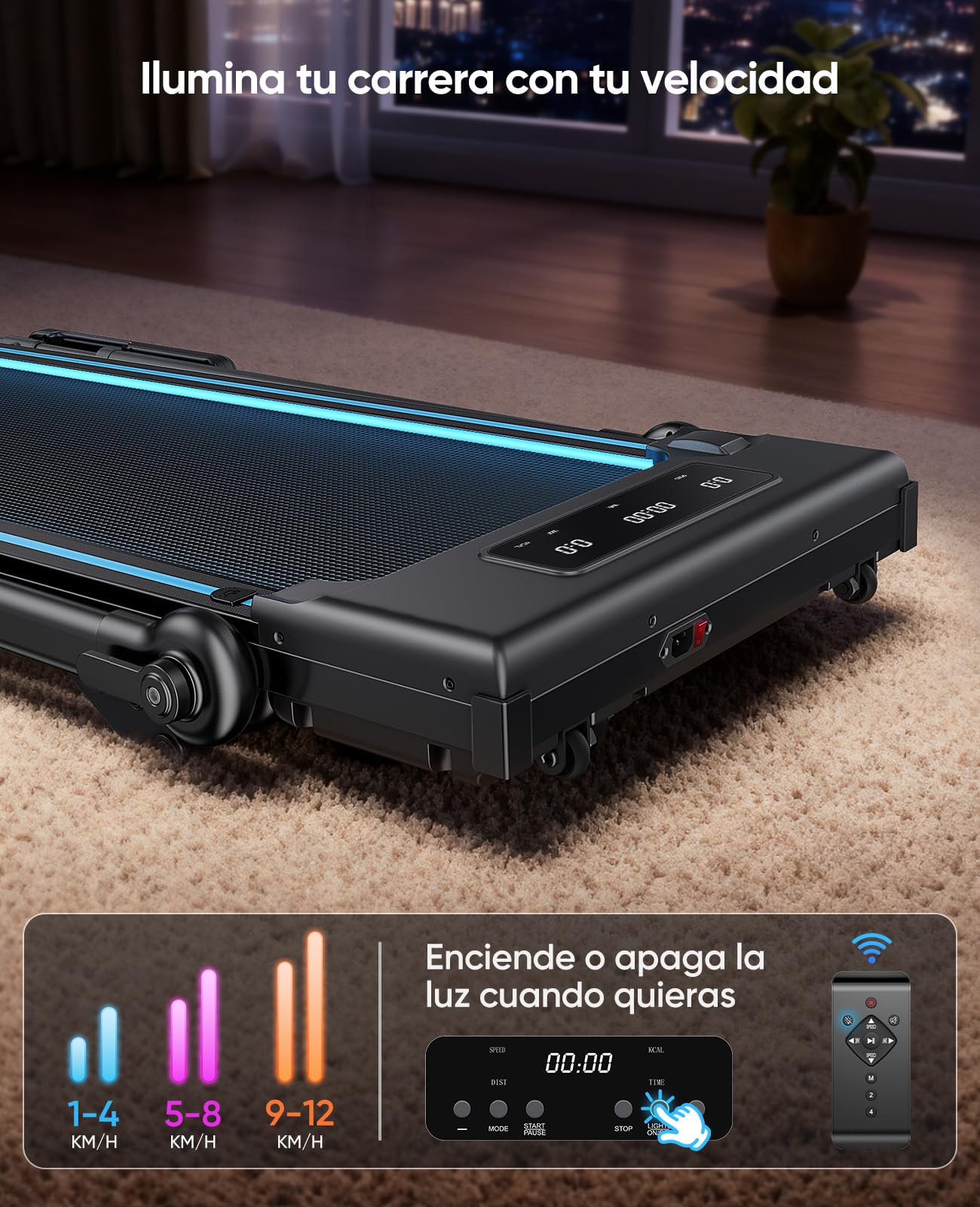 Cinta de Correr Plegable, 6 en 1 Cinta de Correr con Inclinación 3 Niveles, Motor 3.0 HP, Velocidad 1-12 km/h, Manillar Extensible 15 cm, Cinta de Andar con Cinta RGB, App, Carga 150 kg