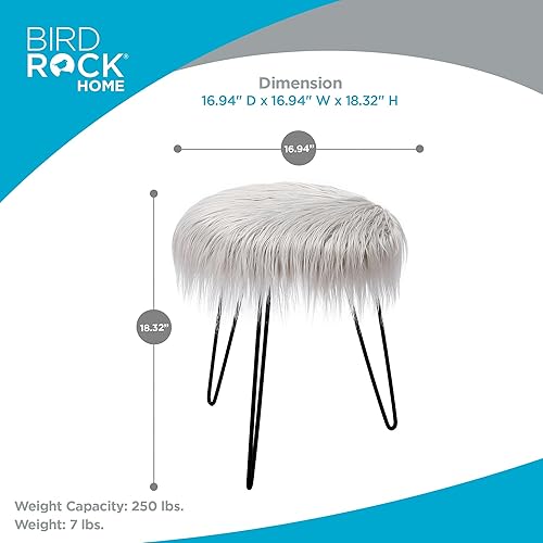 Miniatura 2 de BIRDROCK HOME Taburete redondo de piel sintética con patas de horquilla negras, acogedora y elegante silla de maquillaje con patas de metal, asiento