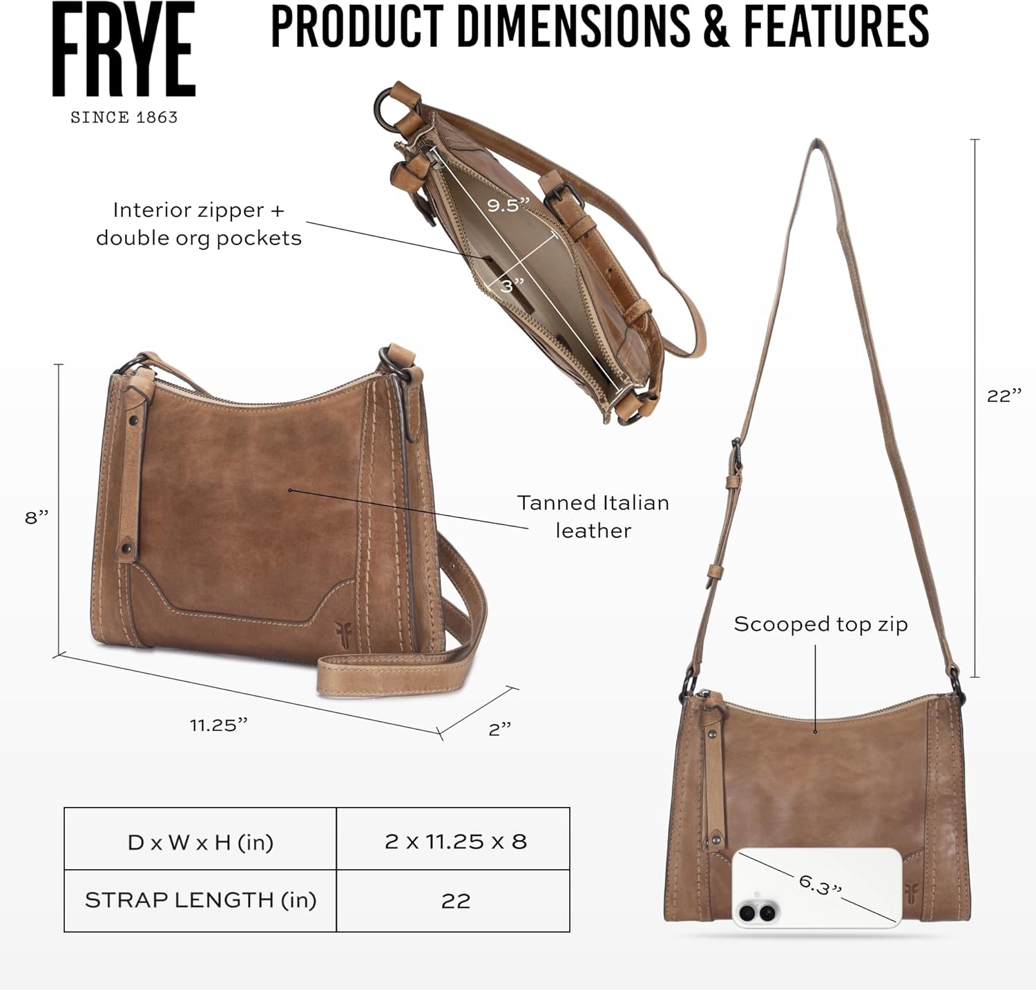 Frye Women's Melissa Zip Crossbody Bag, Stylish Handbag with Adjustable Strap & Pockets - Image 2