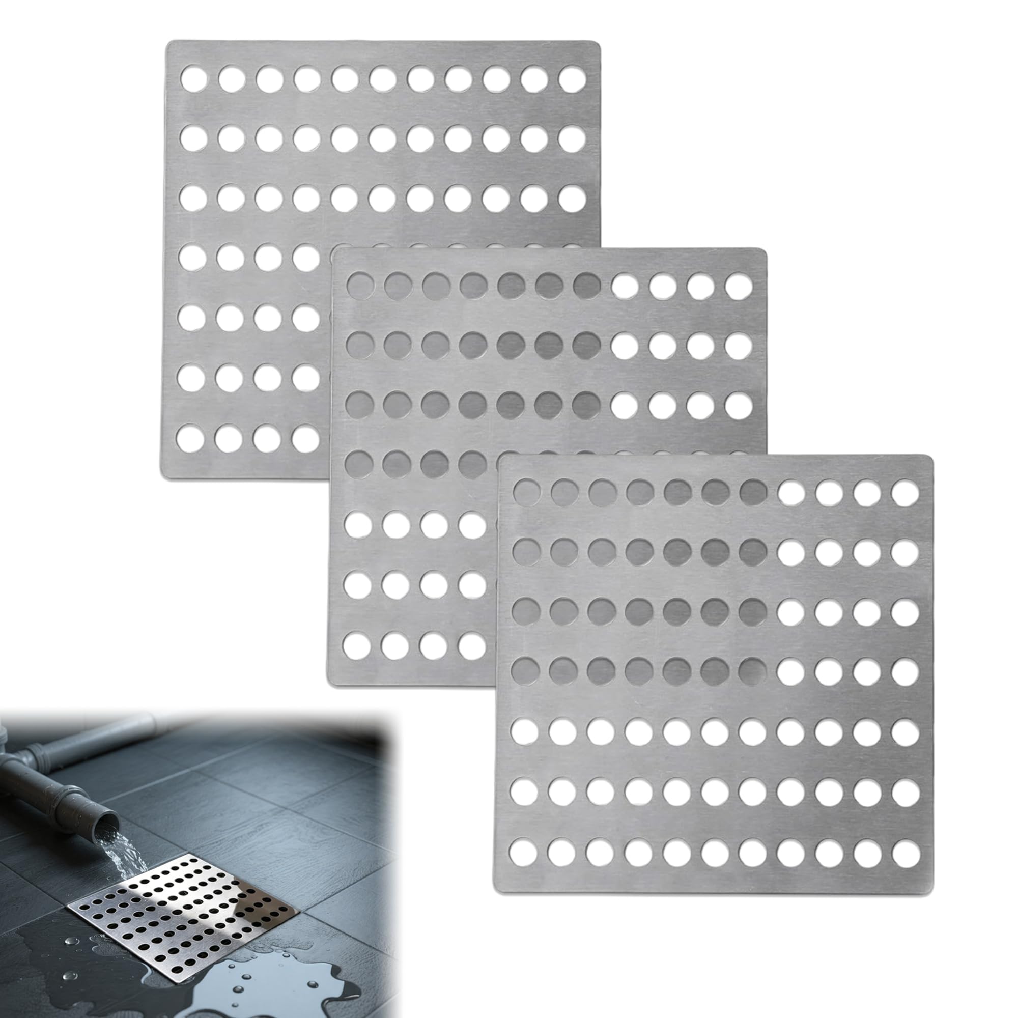 3PCS Drain Covers Outdoor 15 * 15cm Outside Drain Cover Stainless Steel Rustproof Square Drain Covers for Shower Leaf Drain Guards Outdoor Kitchen Garden Use (6 * 6Inch)