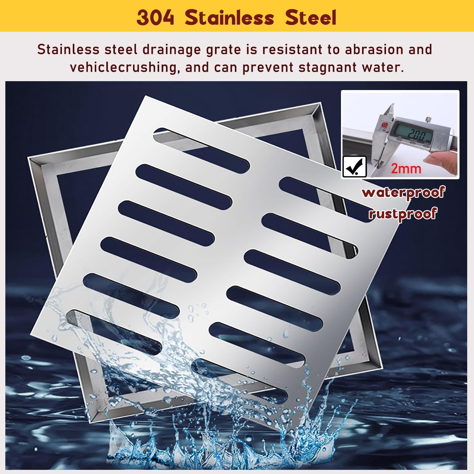 Rejilla de desagüe Cuadrada de Acero Inoxidable con Tapa extraíble - Sumidero Decorativo para Garaje Exterior, Sistema de canaletas para Pisos de concreto, solución de Drenaje Duradera y ele