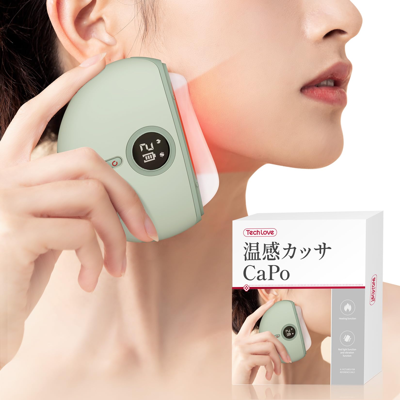 【天然石】Techlove 温感かっさCAPO かっさ プレート温熱 赤色LED 振動 全身兼用 電動かっさ カッサ カッサプレート かっさ美顔器 リフト フェイスケア ボディーケア 振動浸透 顔痩せ 小顔 男女兼用 美顔器 Type-C充電式 誕生日プレゼント クリスマスギフト 女性 LV021R 母の日プレゼント