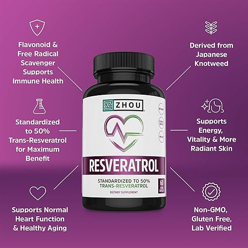 Miniatura 4 de Suplemento de resveratrol para máximo soporte contra la edad, sistema inmune y la salud del corazón, trans resveratrol estandarizado al 50 %, con