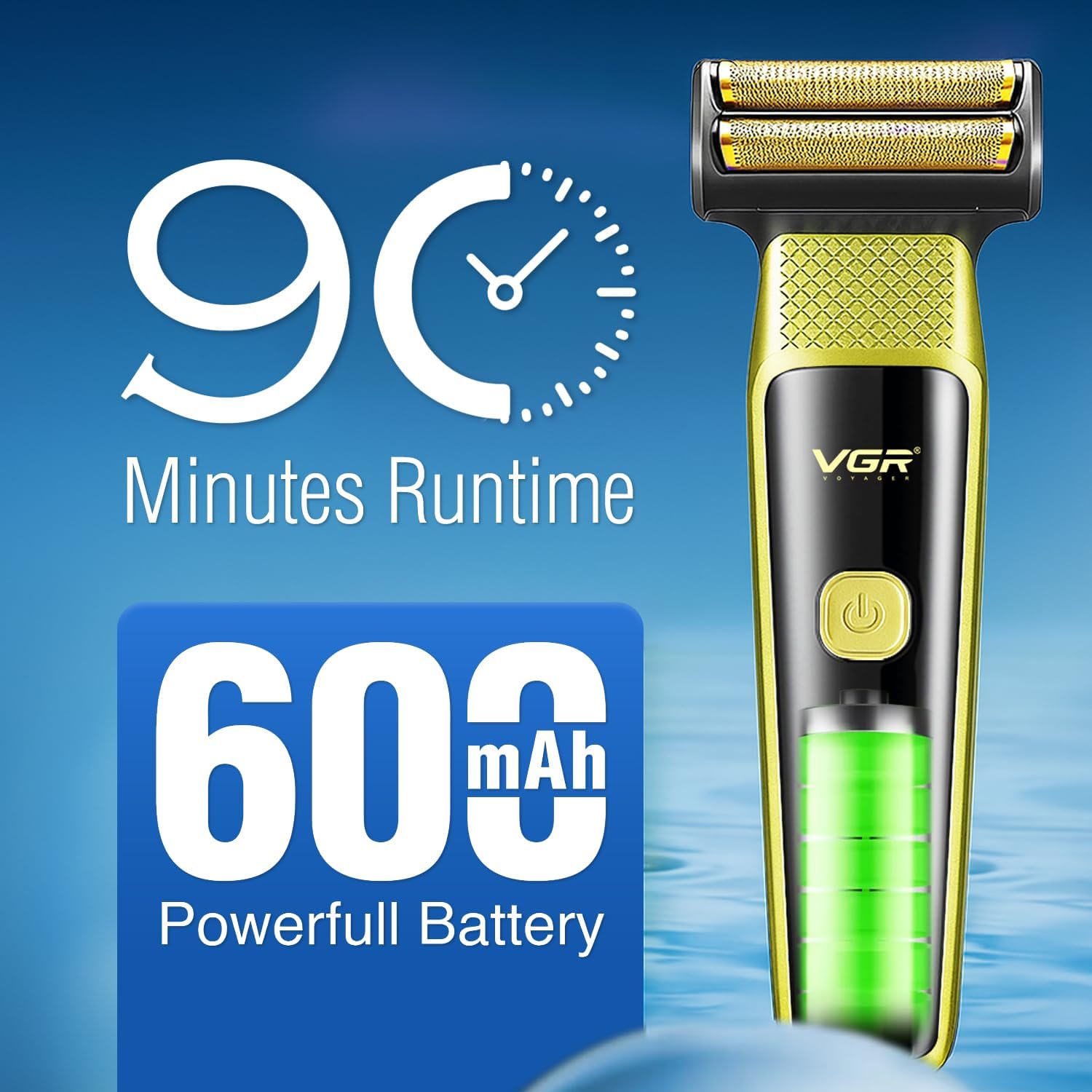 VGR VL-366 showing 90 minutes runtime and 600mAh powerful battery.
