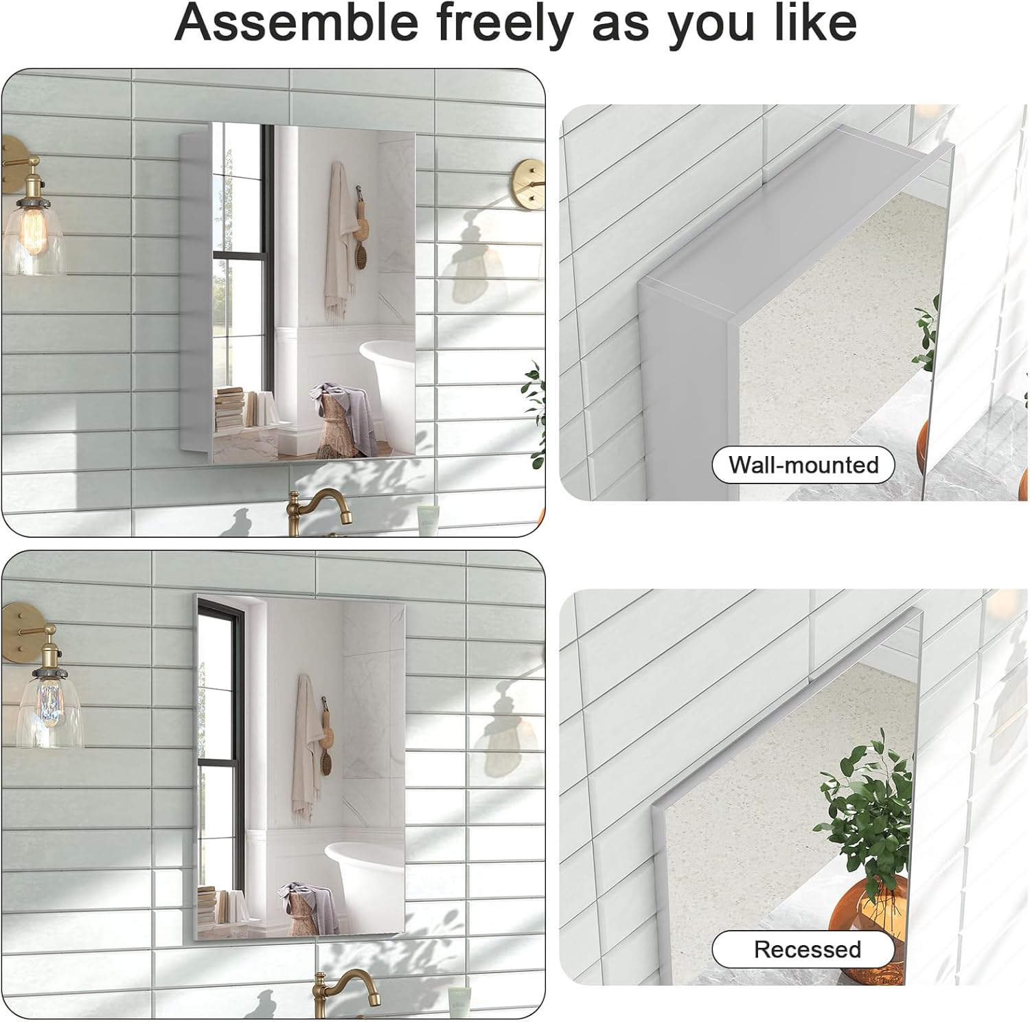 26x20 Inch Bathroom Medicine Cabinet with Mirror, Pre-Assembled Bathroom Medicine Cabinets, Surface/Recessed Wall Mounted Farmhouse Large Medicine Cabinet, Sliver