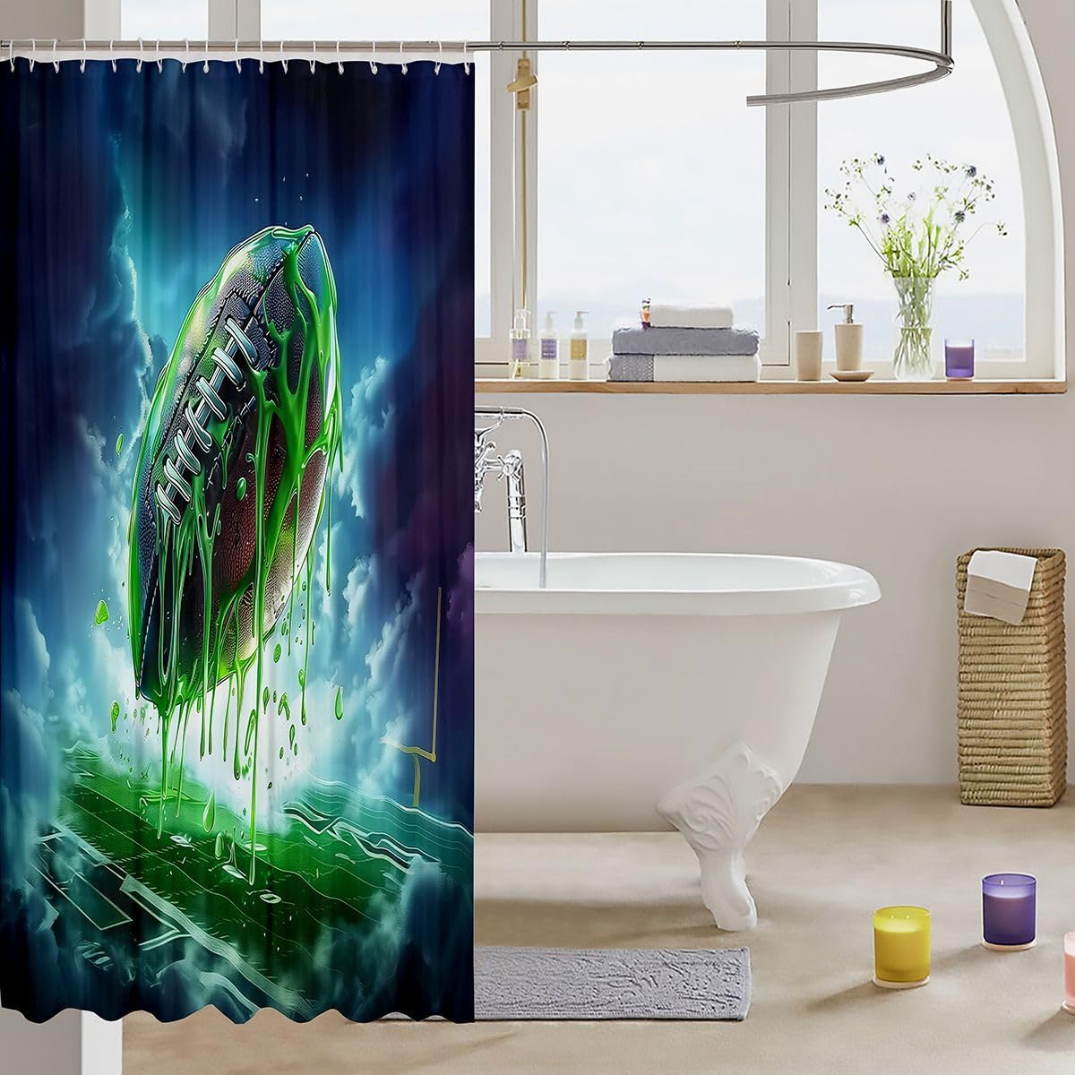 Feelyou Football Shower Curtain for Bathroom Decor Rugby Sports Bath Curtain for Stalls Bathtubs Gift for Football Lover Bathroom Accessories Gaming Sports with 12 Hooks 72"x78" image 3