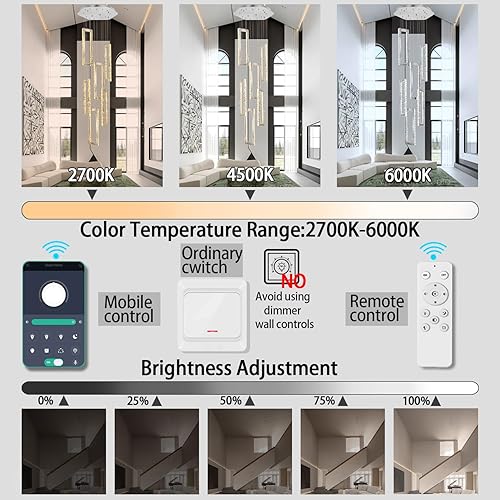 Miniatura 5 de Candelabro moderno de 6 anillos de plata lámpara de iluminación lámpara de techo alto adecuado para sala de estar, escalera, villa