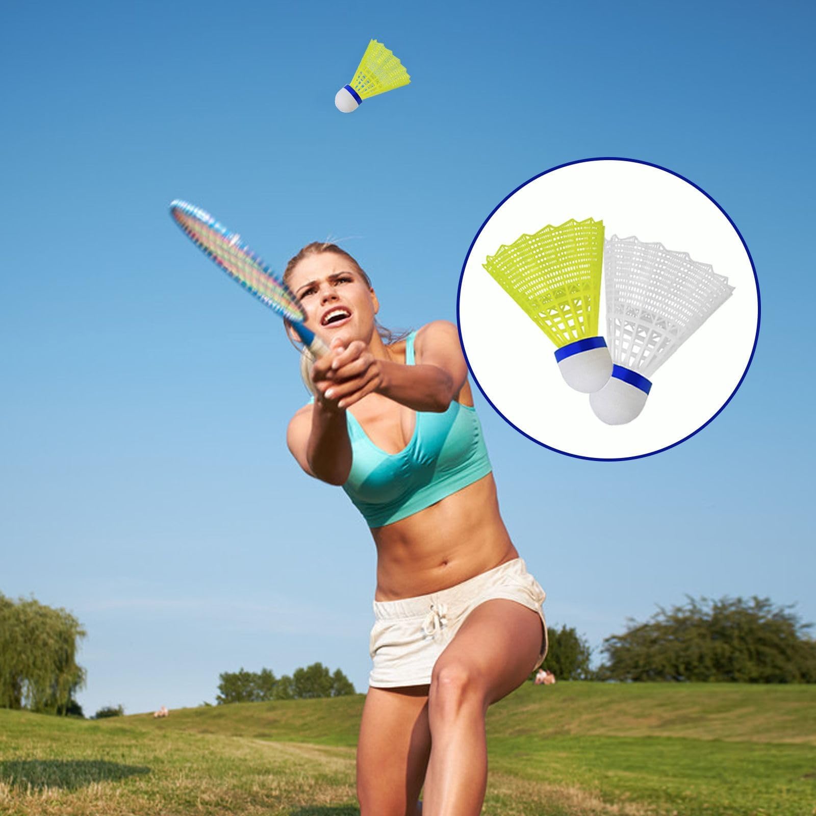 DALAETUS 24 Pezzi Volani da Badminton Set, Resistenti Palline da Badminton in Nylon, Stabilità e Durata Volano per Giocare a Badminton, Esterno e Interno, Durante Il Tempo Libero (Gialli e Bianchi)