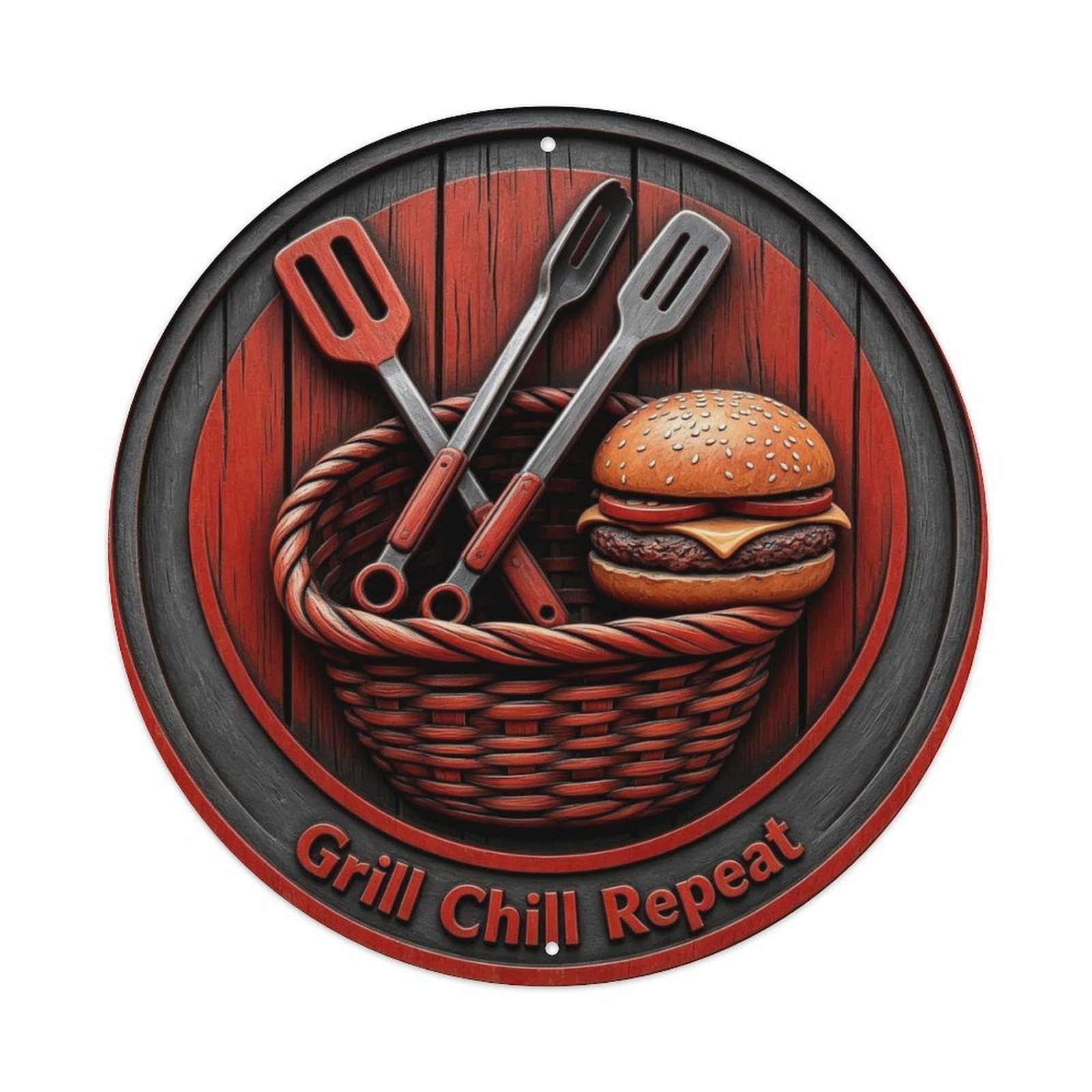 Grill Chill Repeat Metal Tin Sign Plaque