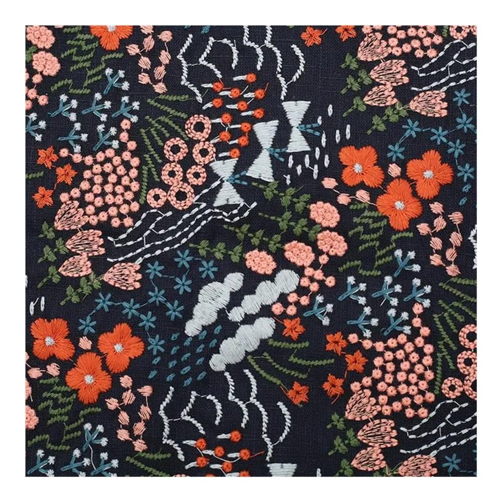 Kwiatowa haftowana bawełniana tkanina lniana bawełniana tkanina do szycia sukienka odzież tkanina (beżowy, 45 cm x 125 cm (0,5 metra)