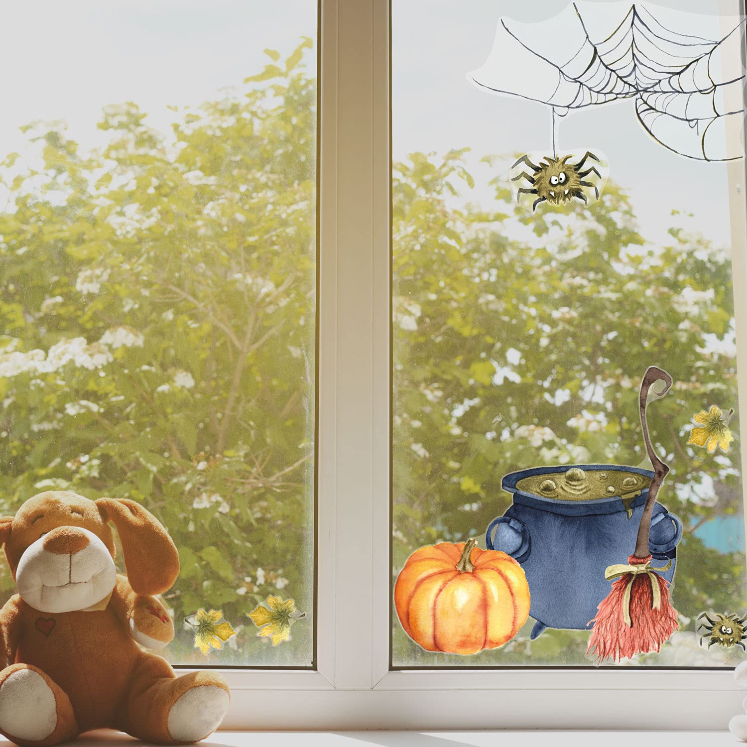 Stickerscape Spider Web And Cauldron Window Sticker | Halloween Window Stickers | Perfect For Decorating Your Home This Autumn For Halloween | Easy To Apply | Repositionable And Reusable