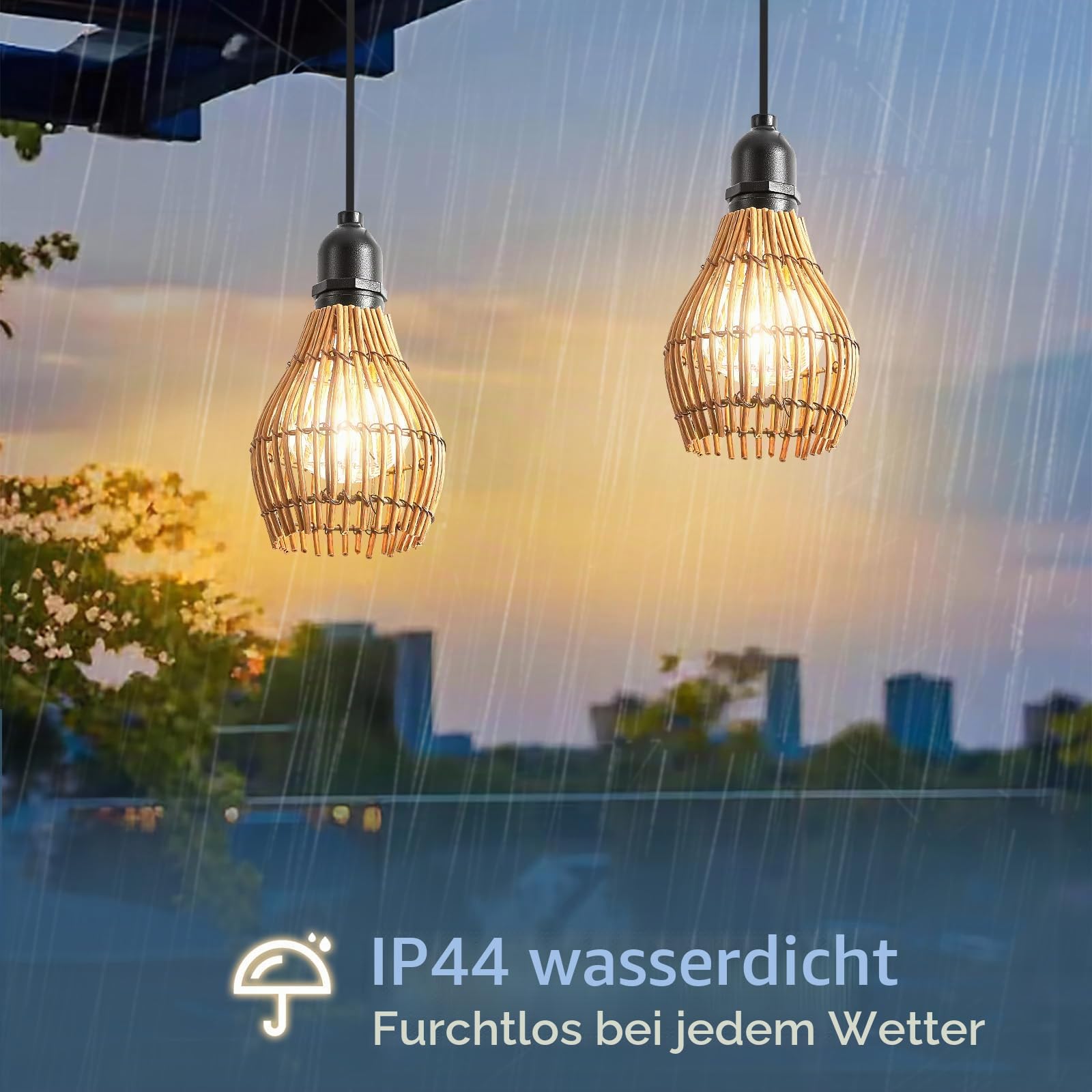 3er Pack Hängelampe Outdoor Akku, Boho Rattan Hängelampe mit Batterie Außen Wasserdicht Hängeleuchte Mit Fernbedienung Dimmbar Pendelleuchte ohne Strom für Zelt, Camping, Garten, Dekorative