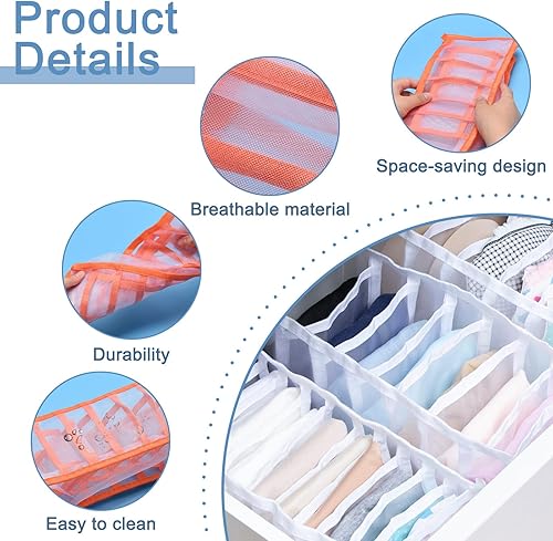 Miniatura 3 de uxcell Organizador de ropa para armario, 6 rejillas con compartimento para jeans, caja de almacenamiento para jeans, camisetas, pantalones