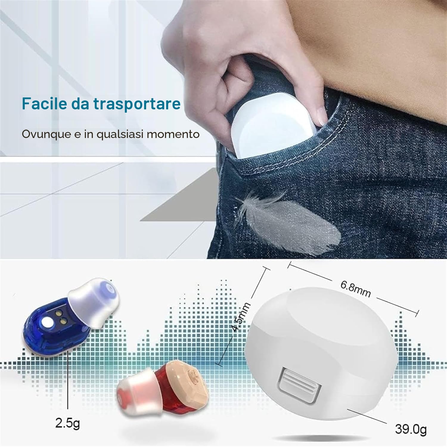 Amplificatore audio personale premium per adulti, invisibili amplificatori di Hearing digitale In-Ear, ricaricabile Sound Amplifier, con custodia di ricarica (1 paio) - beige