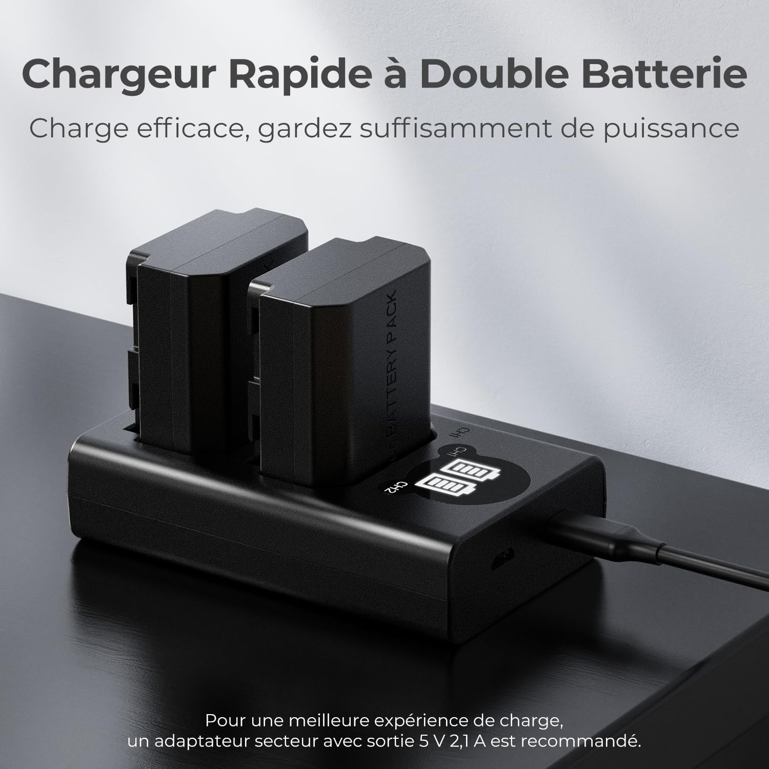 K&F CONCEPT NP-FZ100 Batterie Chargeur avec Double Emplacement et écran LCD, Chargeur Micro USB et Type-C pour Sony FX30, Alpha A7 III, A7R III (A7R3), A9, A6600, A7R IV, Alpha A9 II Camera Batteries