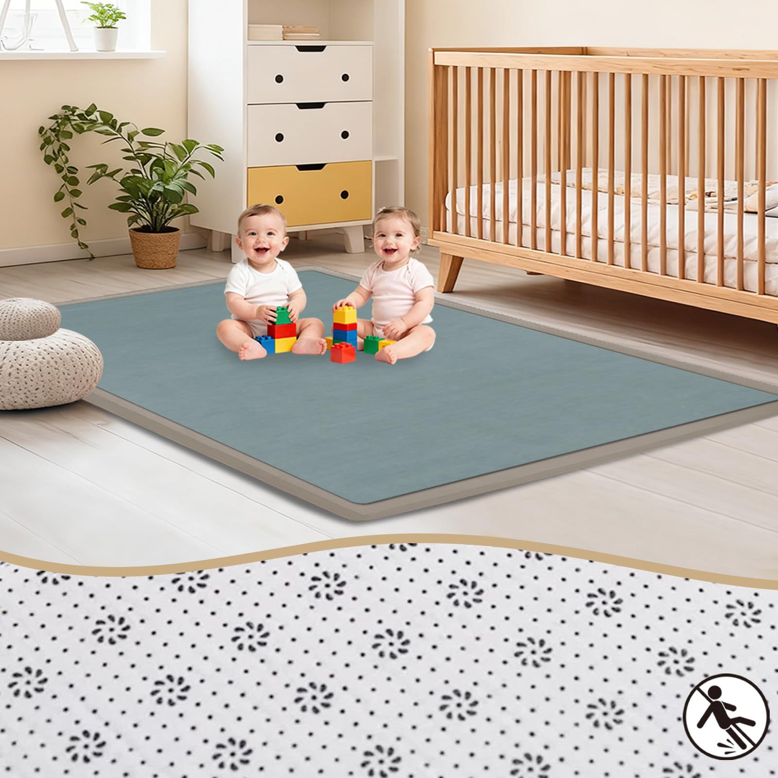 Tapis d'Éveil Antidérapant, 2 CM Épaisseur Tapis d’Éveil et Matelas pour Parc Bébé, Mousse Mémoire Haute Qualité pour Bébé et Enfant Tapis de Jeux, Cadeau bébé Bleu Gris 120 x 120cm
