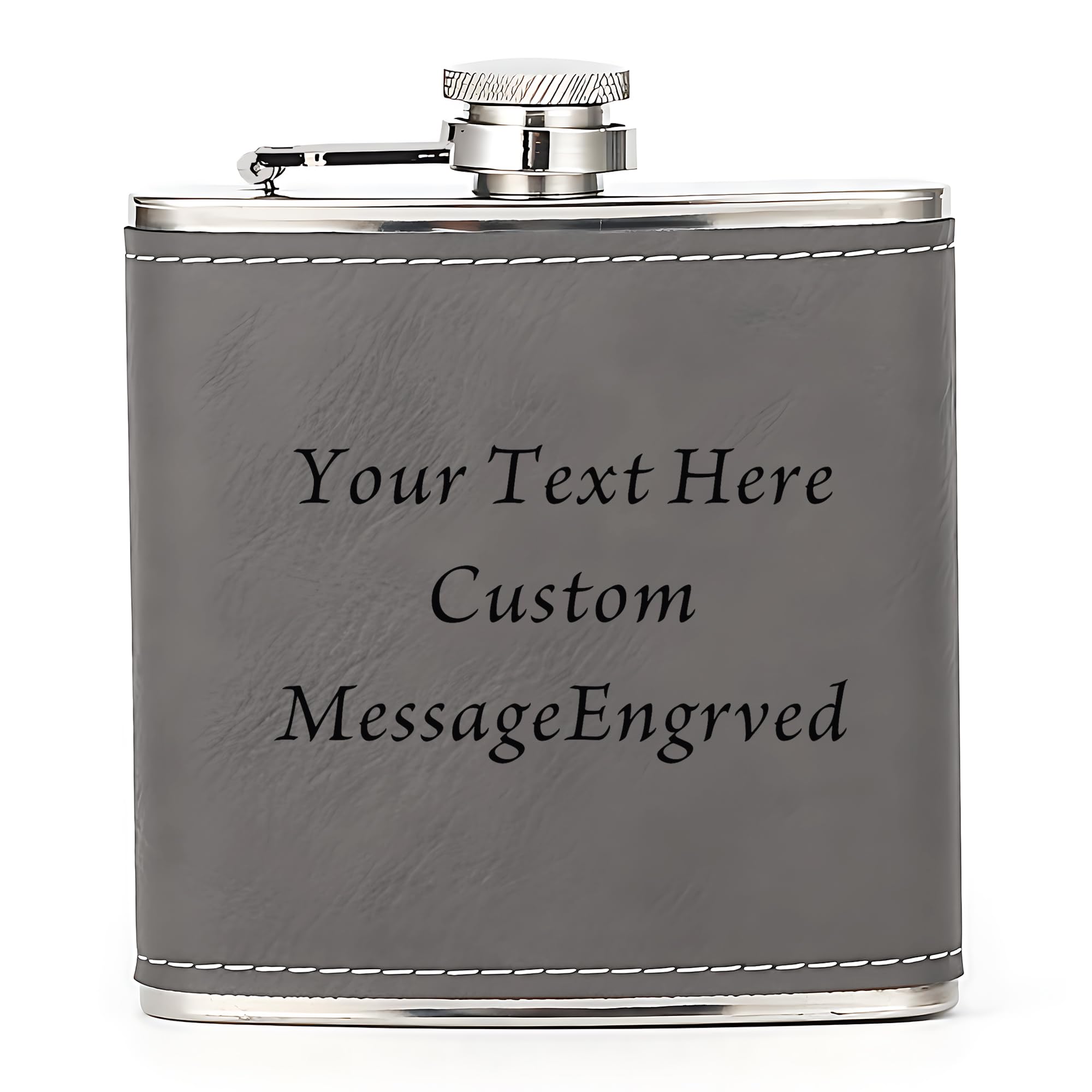 Hip Flask Personalised Hip Flask for Men Custom Engraved PU Leather Hip Flasks Whisky Flask Wedding Best Man Gifts for Usher Groomsmen Groom Father of The Bride (Grey, Design 1)