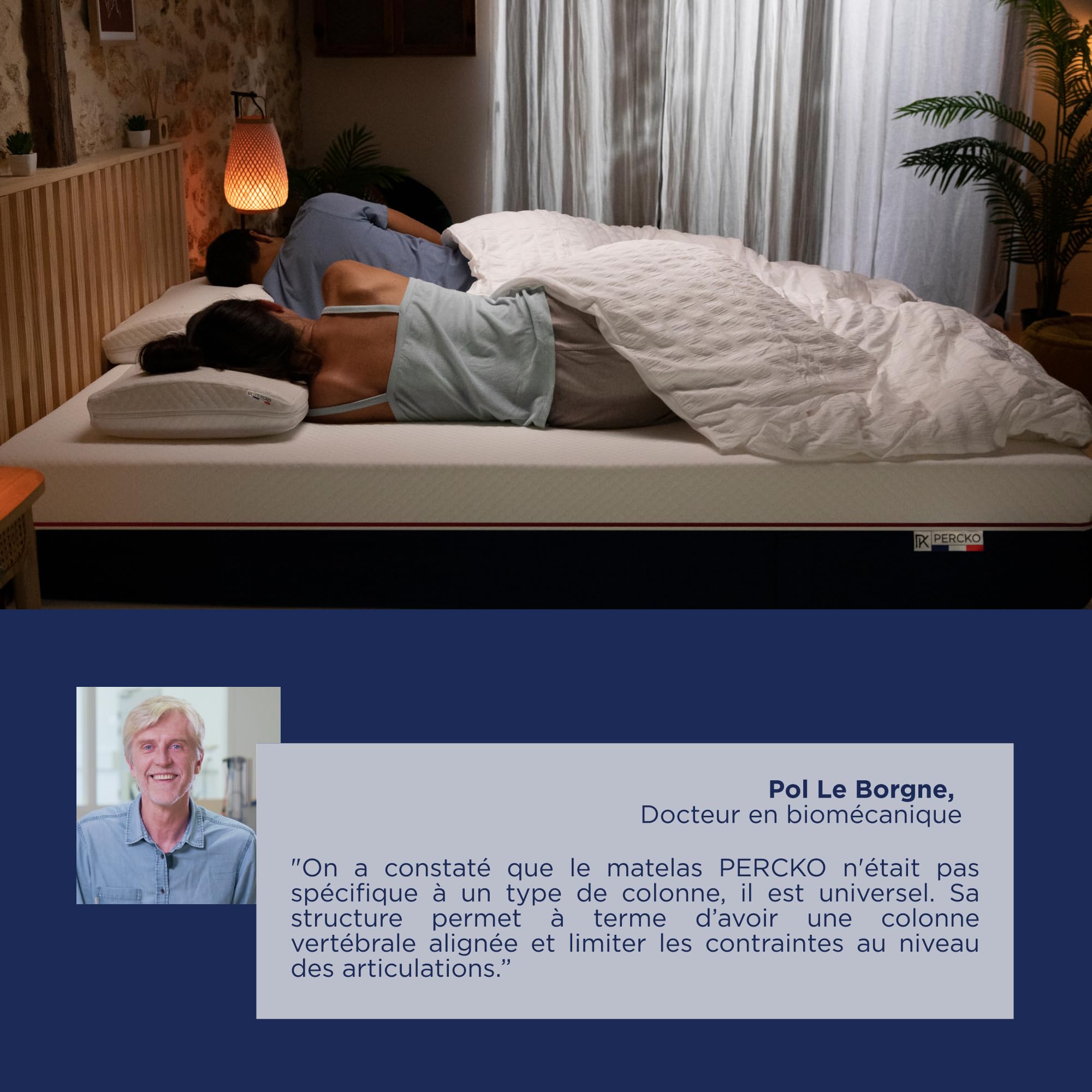 PERCKO - Matelas Hybride Premium - Soulage Le Mal de Dos - Soutien Ferme et Accueil Moelleux - Technologie Française - 6 Couches Fermes - 140x200 cm - Blanc
