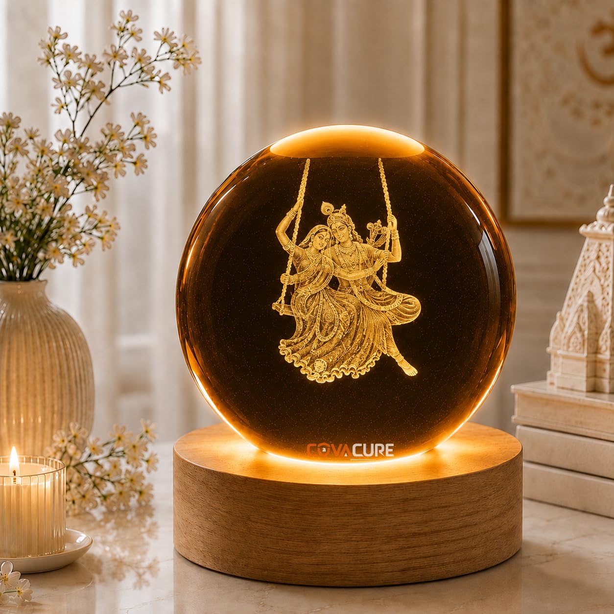 Radha Krishna Swing Crystal Ball Night Lamp - USB LED -1