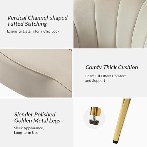 Miniatura 205 de HULALA HOME Moderno sofá biplaza de terciopelo con respaldo en forma de flor, cómodo sofá tapizado de 2 plazas con patas de metal dorado, sofá