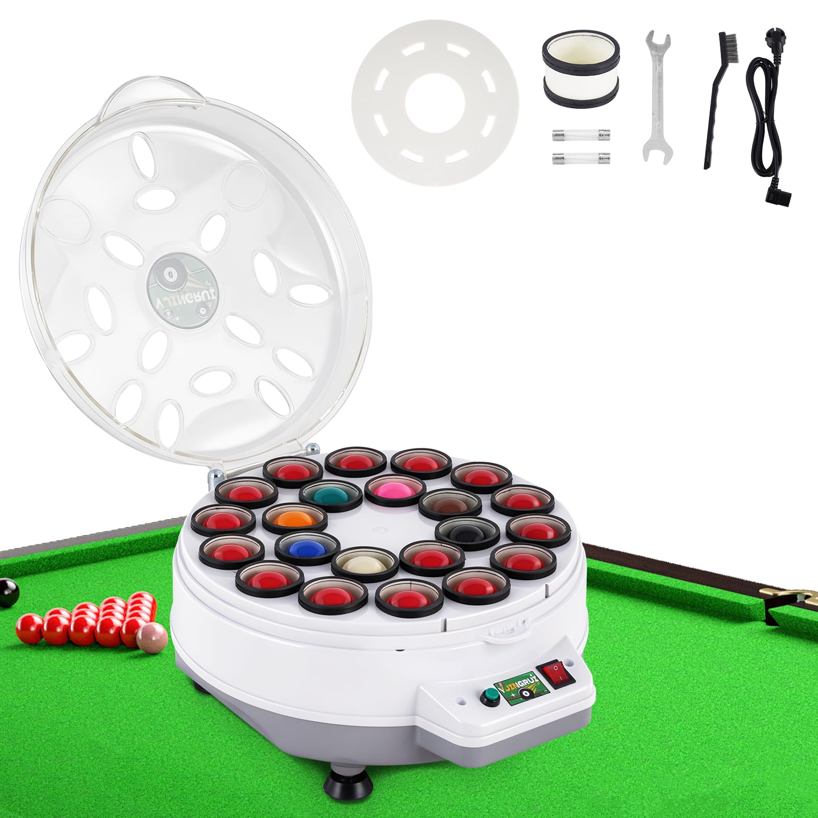 YJINGRUI Billiard Ball Polisher and Cleaner, 22 balls Pool Ball Cleaning Machine 180W for 52.5mm diameter Billiard and Snooker