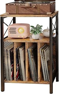 3-Tier Record Player Stand, Vinyl Record Storage Turntables for Vinyl Records, Record Player Table Holds Up to 200 Albums, Mid-Century Turntable Stand for Living Room, Bedroom, Office