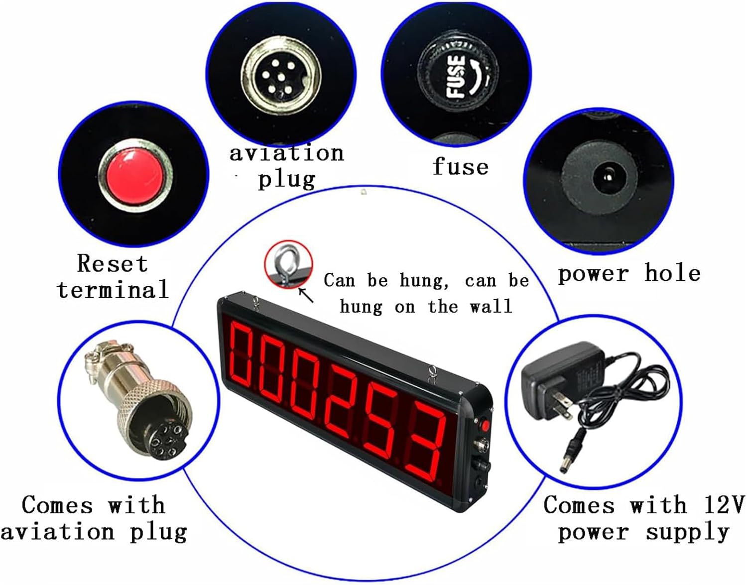 Digital Counter, 6-Digit LED Display, Counts Up to 999999, Ideal for Conveyor Belt, Production Line, Visitor Counting