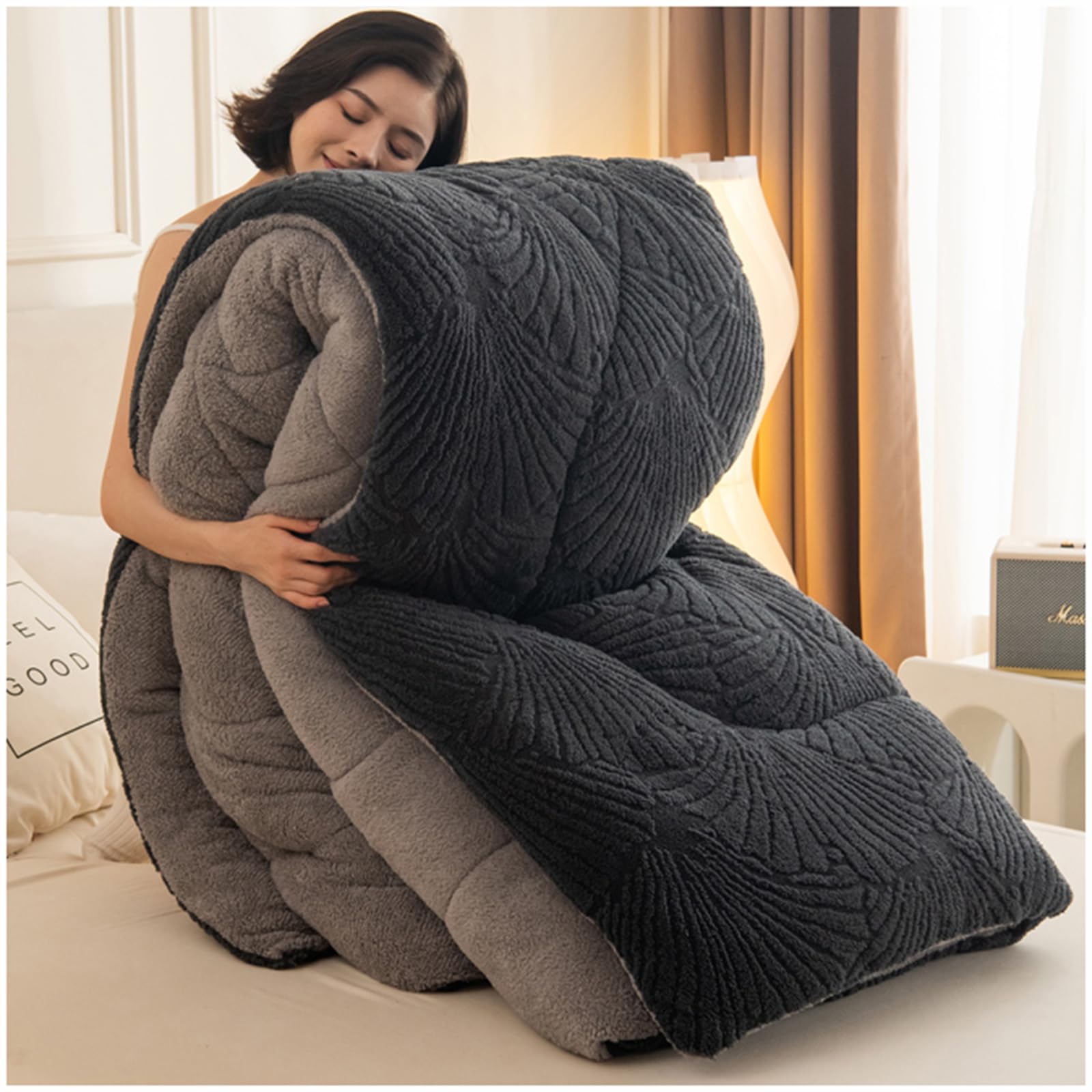 BDMFJY Edredón Invierno Borreguillo Nórdico para Cama 135/150, Invierno Colcha Gruesa Manta Sherpa, Edredón Borreguito Extra Suave, Cálido, Gruesa,Grey b,220x230cm/5kg