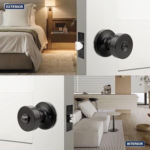 Miniatura 3 de Orger Paquete de 1 pomo de puerta interior negro mate, perilla de puerta de privacidad reversible con cerradura, pomo redondo sin llave para baño y