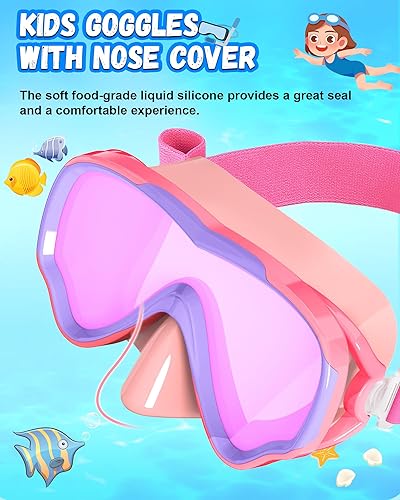 Miniatura 2 de Gafas de natación para niños con correa de tela para niños de 3 a 15 años, a prueba de fugas, cubierta de nariz de 180, visión clara