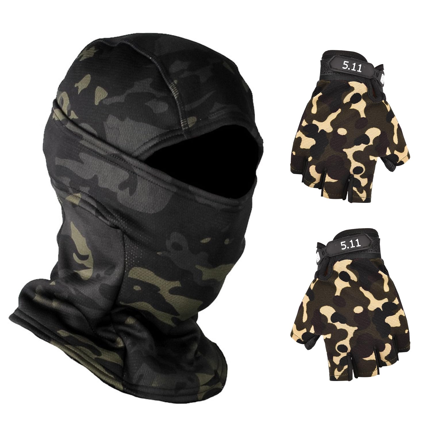 1 Piece Of Camouflage Warm Hood And 1 Pair Of Camouflage Gloves, Sports Windproof Hood, Cycling Hood, Ski Hood