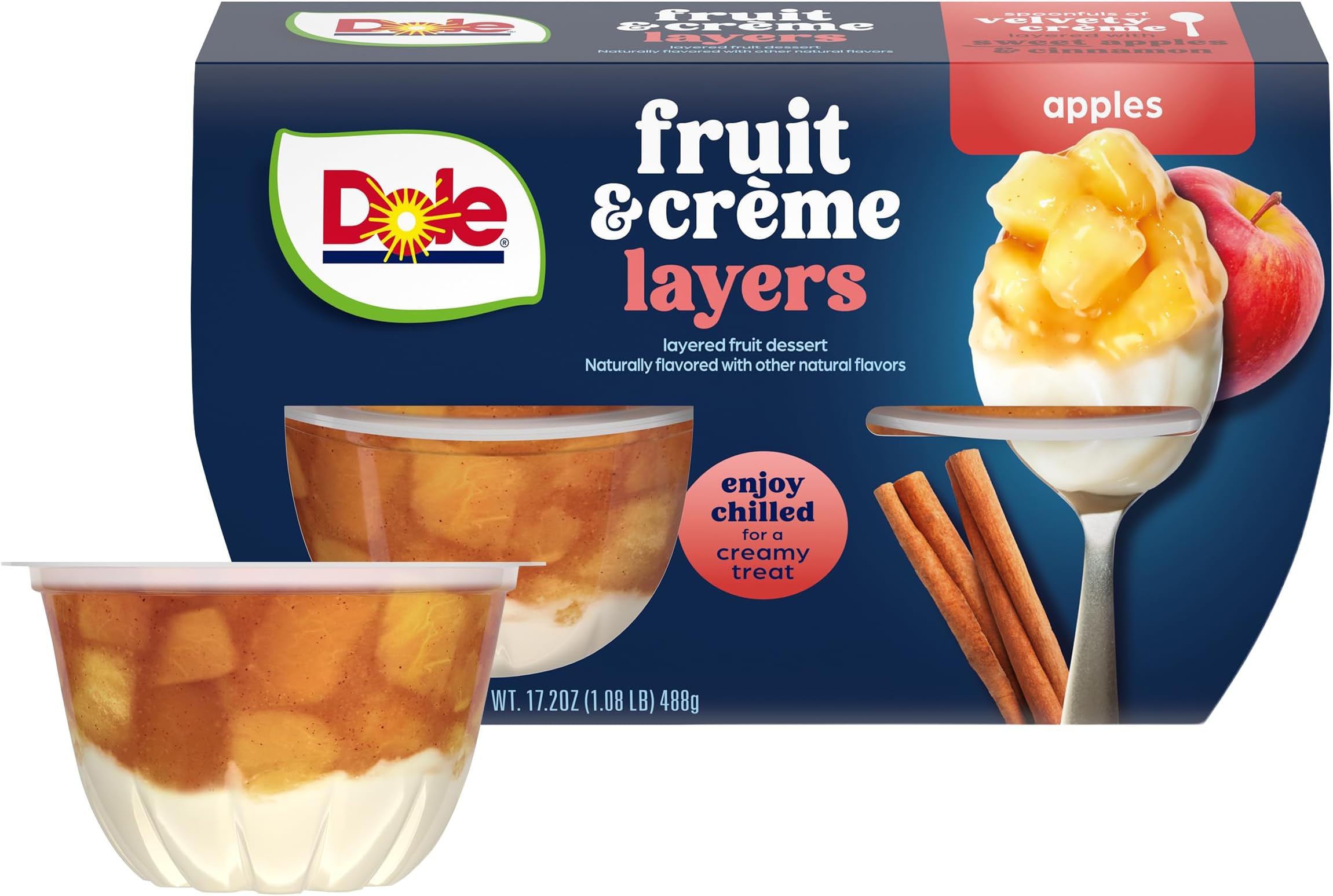 Fruit Bowls Low Fat Apples & Creme Parfait Snacks, 4.3oz 4 Total Cups, Gluten & Dairy Free, Bulk Lunch Snacks for Kids & Adults