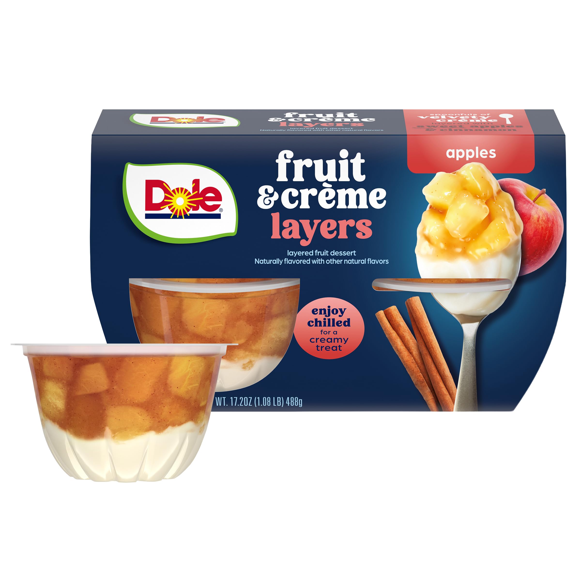 Fruit Bowls Low Fat Apples & Creme Parfait Snacks, 4.3oz 4 Total Cups, Gluten & Dairy Free, Bulk Lunch Snacks for Kids & Adults