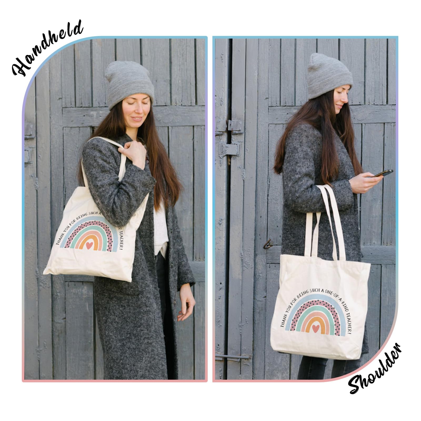 TYL&TYS 3pcs Teacher Appreciation Gifts Teacher Bags for Women, Teacher Gifts Teacher Tote Bag Canvas Bags, Rainbow Graduation Thanksgiving School Supply Birthday Gift