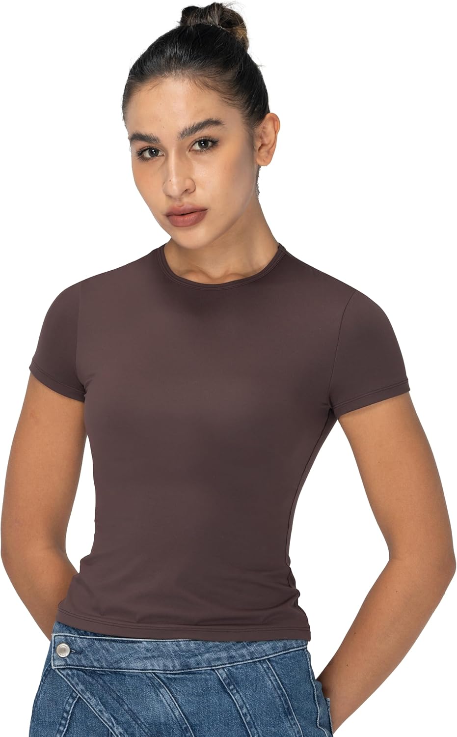Sunzel Short Sleeve Shirts for Women Slim Fit Double Lined T Shirt with Crew Neck Basic Summer Tops for Workout & Casual - Image 6