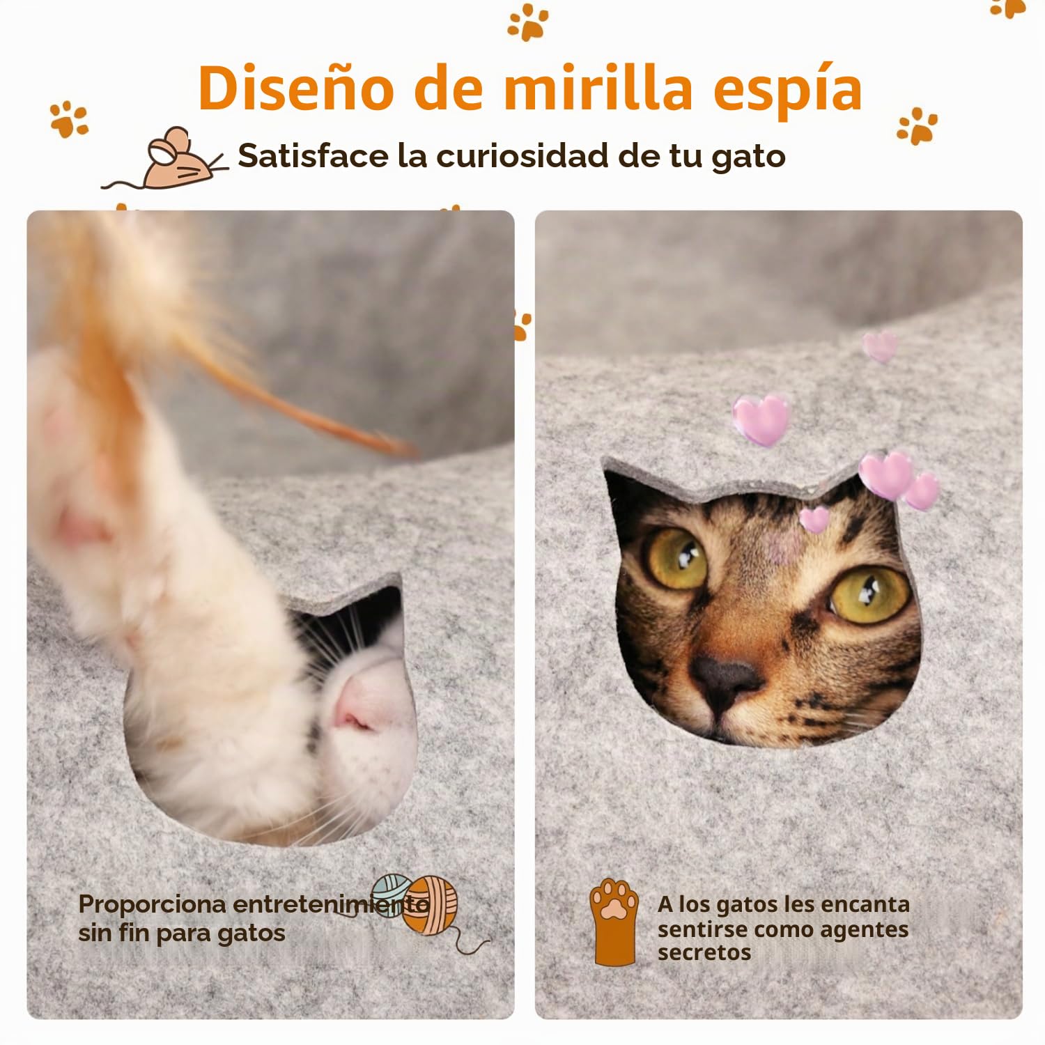 Nobleza Túnel para Gatos de Fieltro, Cama para Gato Extraíble con Cremallera, Casa para Gatos Interior, Apta para Gatos Medianos y Grandes de hasta 13 kg, 60×60×26cm, Gris