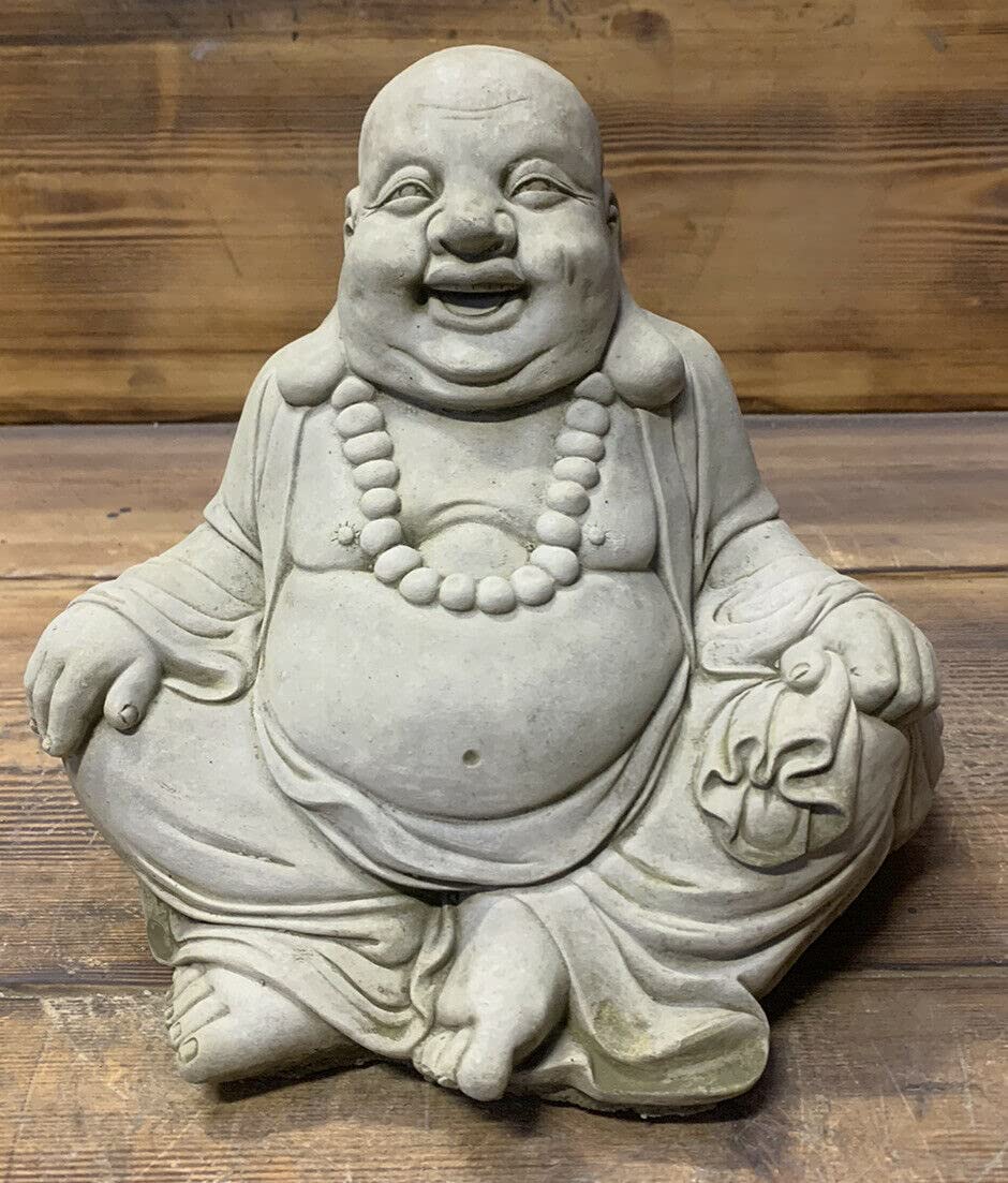 J And L Stone Ornaments Stone/Earth Tone Garden Small Sitting Happy Buddha Statue Ornament