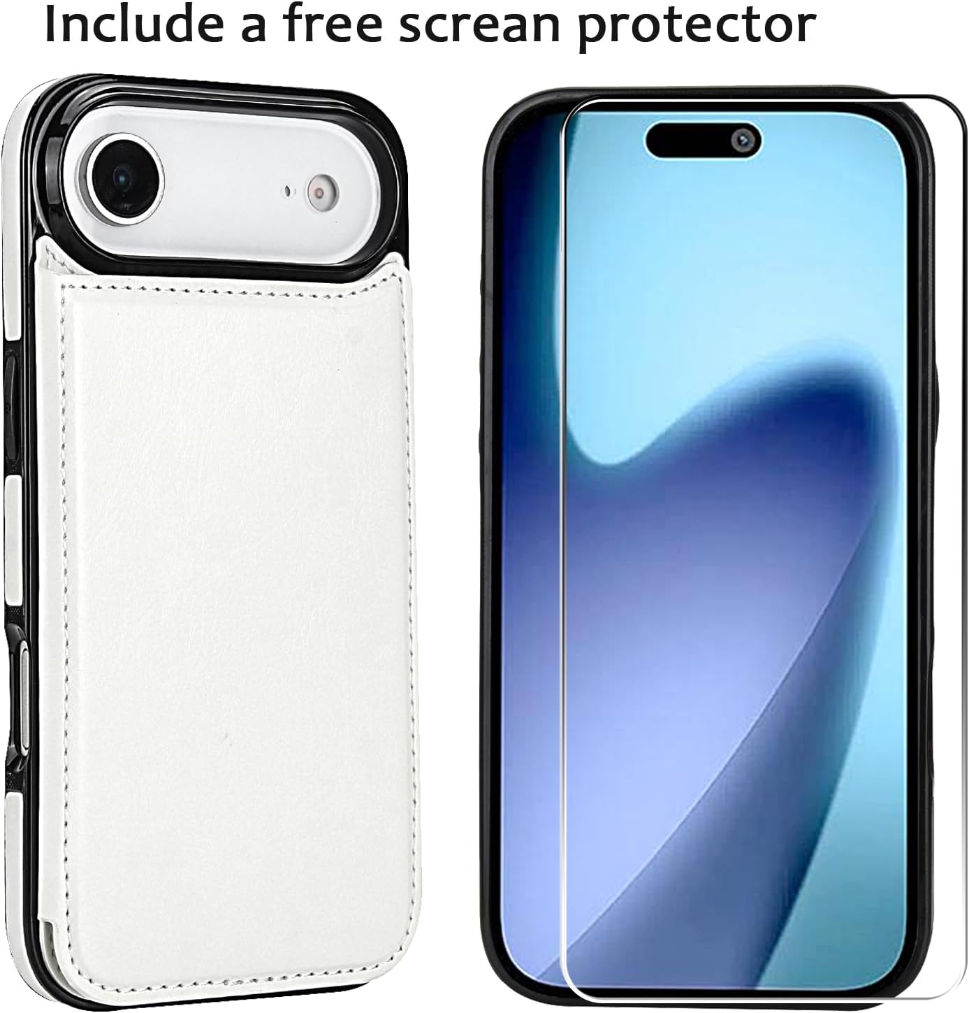 Compatible with iPhone 17 Air Wallet Case with Card Holder, PU Leather Kickstand Card Slots Case with Screen Protecor, Double Magnetic Clasp and Durable Shockproof Cover 6.6 "-White - Image 2