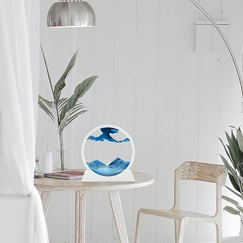 Miniatura 4 de Winthfure Arte de arena en movimiento, regalo de Navidad – Paisaje de arena de mar profundo 3D en marco de arena redonda de vidrio, juguetes de arte