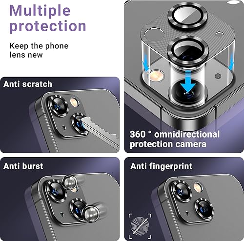 Miniatura 6 de AFARER Paquete de 2 Protector de lente de cámara compatible con iPhone 15 de 6.1 pulgadasiPhone 15 Plus de 6.7 pulgadas, película de lente de metal