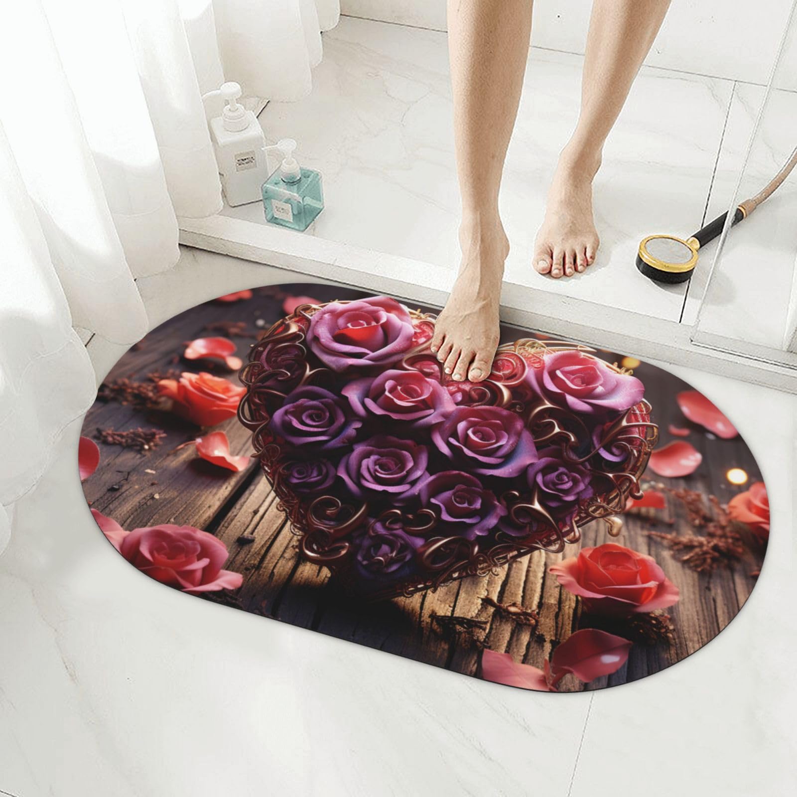 Tapis de douche en diatomite pour salle de bain romantique et moderne