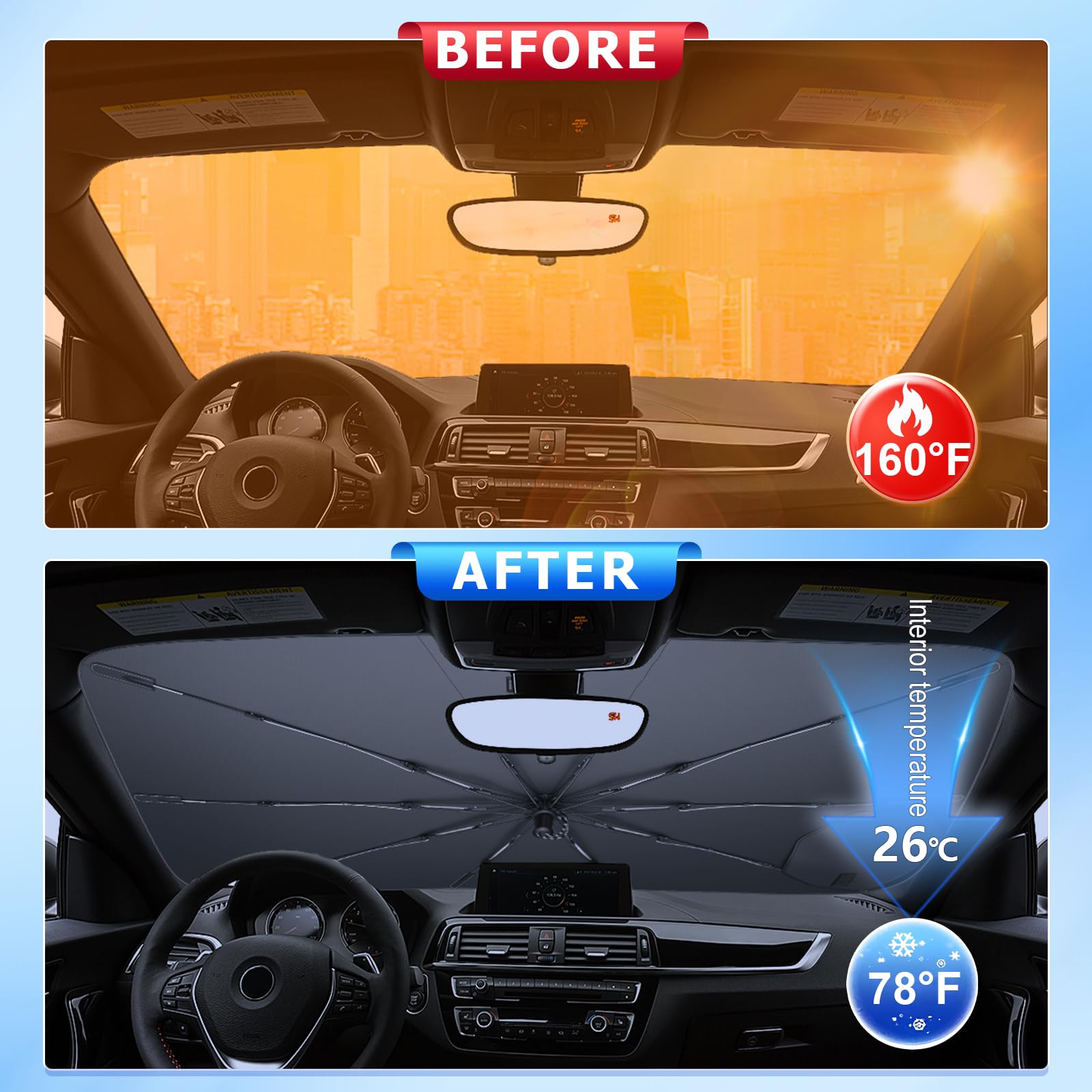 [Mise à Jour 2026] BSTW Compatible avec BMW 1 Serie F20 F40 et 2 Serie F22 F44 Pare-Soleil de Pare-Brise Parasol à Pliage Automatique Conception à Cordon Isolation Thermique et Protection UV