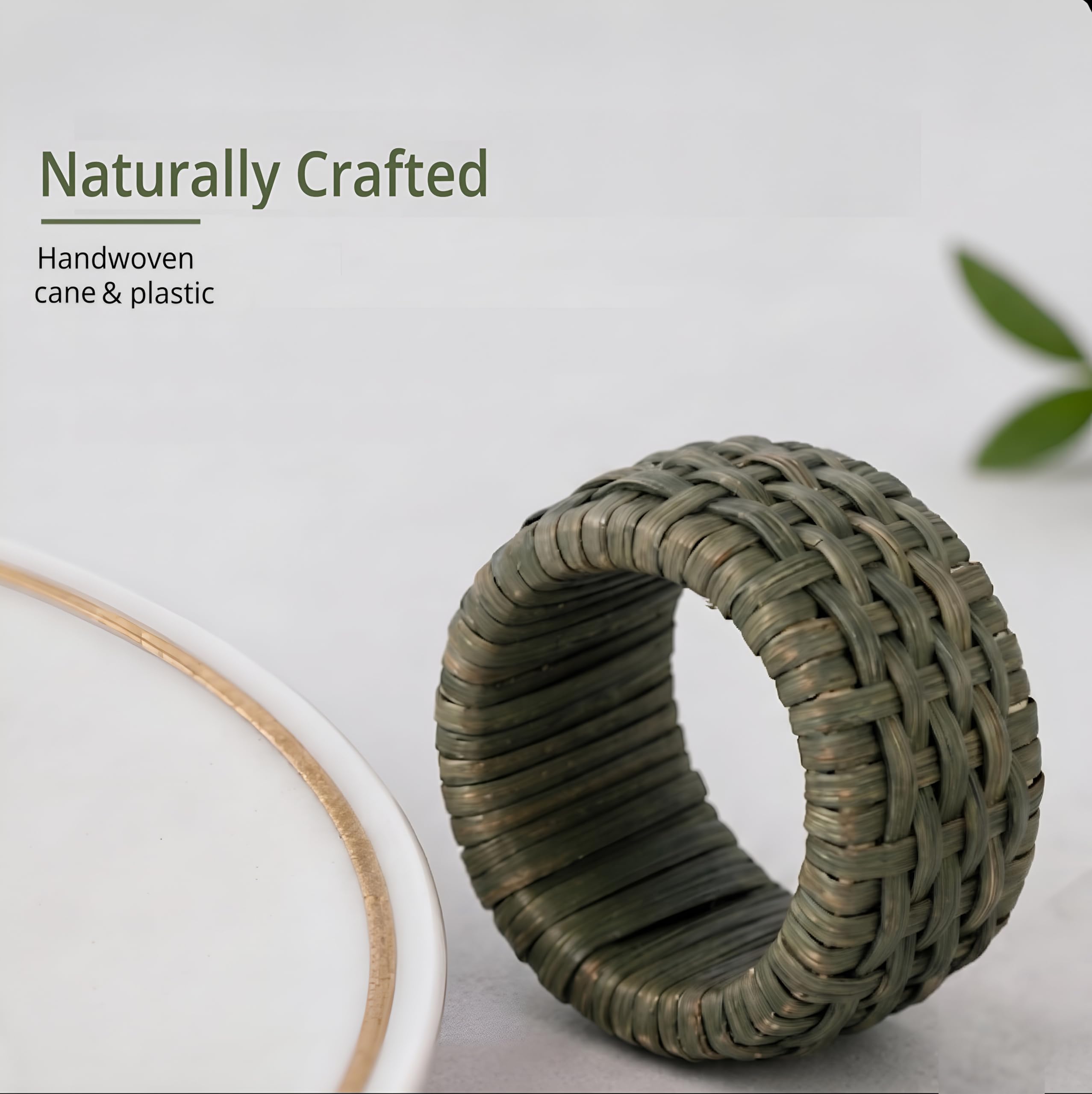 Artisan Cane Lot de 12 ronds de serviette de table tissés terreux, accessoire de table naturel bohème pour dîners, fêtes et utilisation quotidienne (vert kaki) ALPHA Living HOME