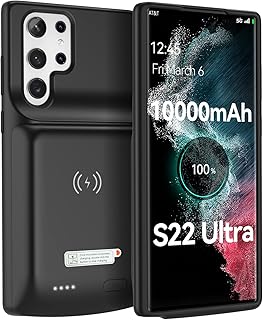 NEWDERY Galaxy S22 Ultra Battery Case 10000mAh, Qi Wireless Charging & Fast Charging & Transfer Data Supported, Powerful Rechargeable Charger Case for Samsung S22 Ultra 5G-6.8